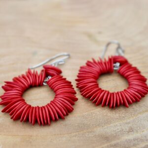 Melon Seed Hoop Earrings // Red